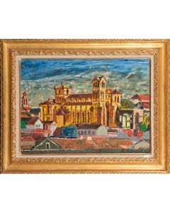 56-BENJAMÍN PALENCIA (Barrax 1894-Madrid 1980)  “Basílica de San Vicente de Ávila”. 1947  Óleo sobre lienzo  Firmado y fechado 1947  Medidas