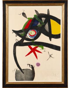 47-JOAN MIRÓ (Barcelona 1893 - Palma de Mallorca 1983)  “Quatre colors aparien el món...IV”. 1975  Aguafuerte, guatinta y gofrado sobre pape