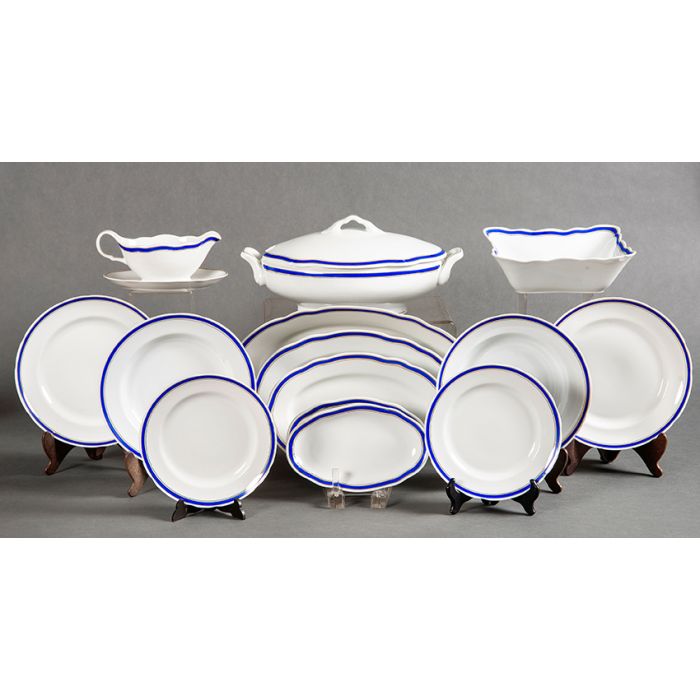 Set de 6 platos llanos de porcelana blanca con azul cobalto y filo de oro, Sonata