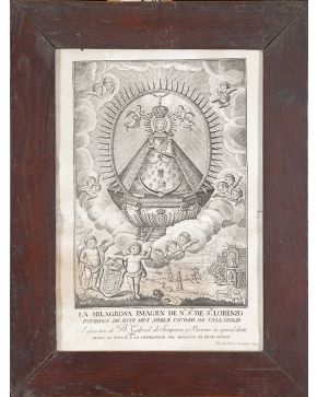 464-Lote de cuatro grabados franceses y españoles de los siglos XVIII y XIX con marcos originales de época. Medidas mayor: 35 x 41 cm. Medidas menor: 23 x