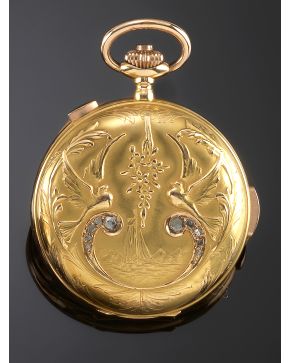 1252-INTERESANTE RELOJ DE COLECCIÓN DE BOLSILLO SABONETA FIRMADA LA ESFERA ANGELUS. FUNCIÓN SONERÍA A CUARTOS. CAJA EN ORO AMARILLO MATE BELLAMENTE CINCE