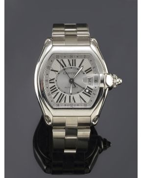 1295-CARTIER MODELO ROADSTER. CAJA Y BRAZALETE EN ACERO Nº 466245PX. MOVIMIENTO AUTOMÁTICO. Esfera gris con numeración romana en esmalte negro y aguja 