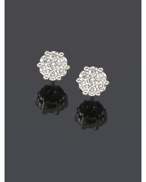 463-PENDIENTES DE BRILLANTES A MODO DE FLOR. Montura en oro blanco de 18k.