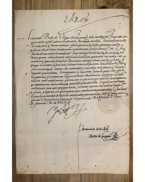 3142-142.- (FELIPE II / BATALLA DE LEPANTO). FIRMA REAL. Licenciado Busto de Villegas del ntro consejo de las sancta gral Inquissicion governador y general