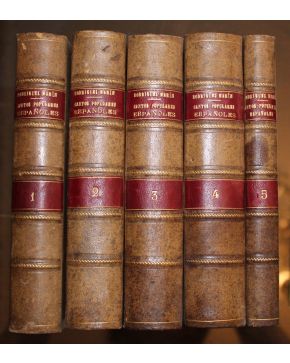 3214-3214.- RODRIGUEZ MARÍN. Francisco.- Cantos Populares Españoles. Sevilla. Franciso Alvarez y Cía. 1882/3. 5 vols. 8º. pasta espa.. nervios y tejuelo.: 