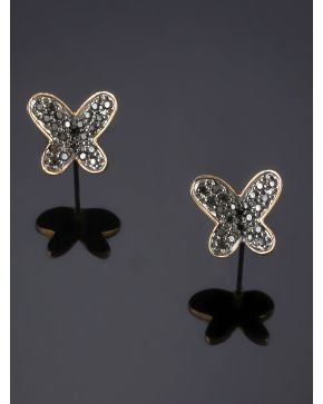 273-PENDIENTES MARIPOSAS DE BRILLANTES NEGROS. Montura de oro rosa de 18k.