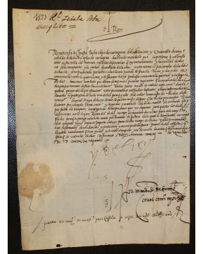 3106-3106.- (CARLOS V / FIRMA REAL / CORTES DE MONÇON). El Rey. Reverendo en Christo Padre Obispo de Carta-gena…en esta villa de Monçon. sobre las diferenc