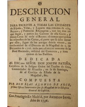 3139-3139.- (CORREOS). ALONSO DE ARCE. Blas.- Descripcion General para escrivir a todas las ciudades de España. Villas. y Lugares mas remotos de ella. Reyn