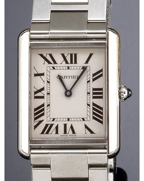 1046-RELOJ DE VESTIR CARTIER. CAJA Y BRAZALETE EN ACERO. Nº 912849UX. MOVIMIENTO SUIZO DE CUARZO. Esfera gris con numeración romana en negro y agujas en 