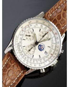 1064-INTERESANTE RELOJ DE COLECCIÓN BREITLING . GRAN CAJA EN ACERO. Nº 525792. EDICION Nº 061/150. MOVIMIENTO AUTOMÁTICO. Esfera gris con numeración a tr