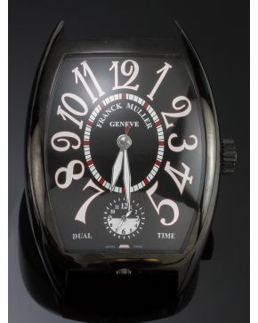 1074-1. DESPERTADOR FRANCK MULLER. GRAN CAJA EN CERÁMICA NEGRAL. !DUAL TIME. MOVIMIENTO SUIZO DE CUARZO. Esfera negra con numeración en esmalte blanca y