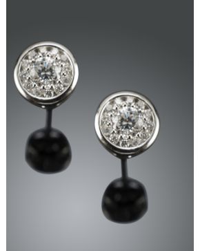 456-PENDIENTES CON UN BRILLANTE CENTRAL Y ORLA DE BRILLANTES.Montura de oro blanco de 18k.