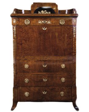 615-Bureau abbatant Imperio. Francia. S. XIX. En madera de palma de caoba y ebonizada. Con aplicaciones en bronce dorado.