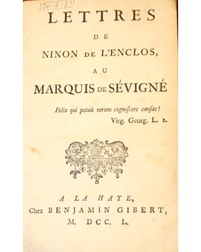 3111-Lettres de Ninon de l'Enclos. au Marquis de Sévigné. A la Haye. chez Benjamin Gibert. 1701. 81. plena piel.