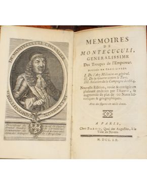 3118-Memoires de Montecuculi. Generalissime Des Troupes de l'Empereur. Dividés en trois livres. Nouvelle editon. revûe... Notes historiques & géographiques