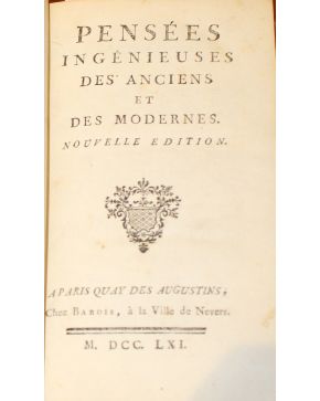 3158-Pensées Ingénieuses des anciens et des modernes. Nouvelle edition. A Paris Quay des Augustins. Chez Barois. 1761. 12º. plena piel.