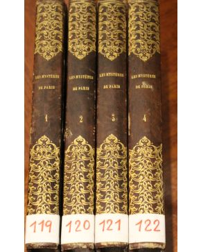 3173-Les Mystères de Paris par M. Eugène Süe. Édition tirée de celle revue par l'auteur. Barcelona. Librairie de J. Ver-daguer. 1845. 4 vols. 4º. hol.. lom