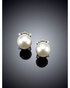 253-PENDIENTES DE PERLAS Y BRILLANTES. 