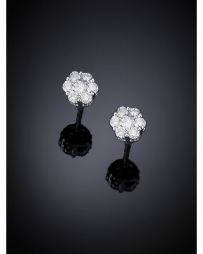 316-242.PENDIENTES DE BRILLANTES EN FORMA DE FLOR. Montura de oro blanco de 18k. Peso total de los brillantes: 080 ct aprox.