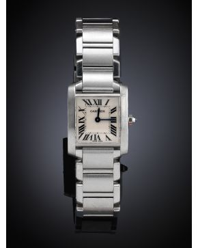 795-RELOJ DE SEÑORA CARTIER. MODELO TANK FRANÇAISE. CAJA Y BRAZALETE EN ACERO. MOVIMIENTO SUIZO DE CUARZO. Esfera blanca con numeración romana en negro. G