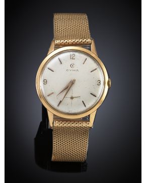 827-CYMA RELOJ DE PULSERA DE CABALLERO CIRCA 1950 EN ORO ROSA 18K. esfera blanca con numeración a trazos aplicada y árabiga segundero a las 6. agujas ti