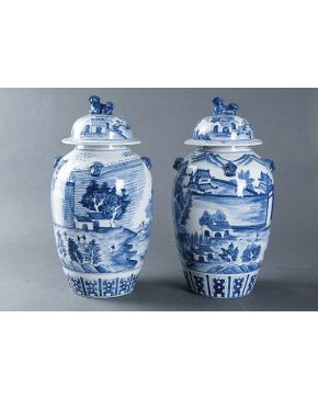 995-Pareja de decorativos tibores en porcelana oriental.