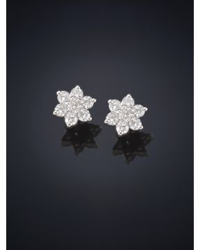 364-PENDIENTES DE FLORECITAS DE BRILLANTES. Montura de oro blanco de 18k. 