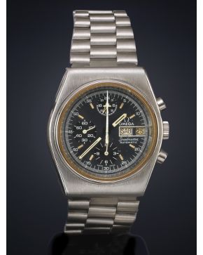 817-OMEGA SPEEDMASTER. CHRONO. REF 1760016. AÑOS 70. CAJA Y BRAZALETE EN ACERO. MOVIMIENTO AUTOMÁTICO. Esfera azul con numeración a trazos aplicados. Vent