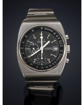 818-OMEGA SPEEDMASTER 125. CHRONO. AÑOS 70. CAJA Y BRAZALETE EN ACERO. Esfera negra con numeración a trazos aplicados. Dos esferas auxiliares y ventana ca