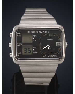 820-OMEGA. CHRONO-QUARTZ ALBATROS MONTREAL. AÑOS 70. CAJA Y BRAZALETE EN ACERO. MOVIMIENTO SUIZO DE CUARZO. Esfera gris con numeración a trazos aplicados 