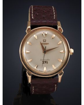 832-OMEGA. SPECIAL OLYMPIC GAMES IN MELBURNE. 1956. SEAMASTER XVI. REF OT 2850. CAJA EN ORO ROSA DE 18K. MOVIMIENTO AUTOMÁTICO. Esfera beige con numeració