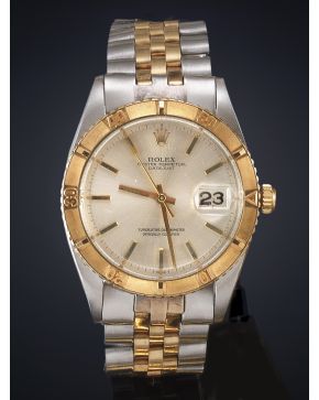 843-ROLEX TURNOGRAPH DATEJUST. REF 1625. AÑOS 60. CAJA Y BRAZALETE EN ORO AMARILLO DE 18K Y ACERO.  MOVIMIENTO AUTOMÁTICO. Esfera plateada con numeración 