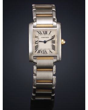 851-CARTIER TANK FRANÇAISE Nº 312811CD REF 2384 CAJA Y BRAZALETE EN ACERO Y ORO AMARILLO DE 18K. MOVIMIENTO SUIZO DE CUARZO. Esfera blanca con numeración 