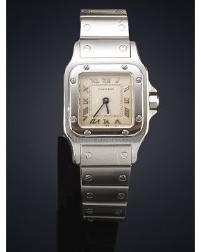 852-CARTIER SANTOS GALBEE. RELOJ DE PULSERA PARA SEÑORA. CAJA Y BRAZALETE DESPLEGABLE EN ACERO. MOVIMIENTO SUIZO DE CUARZO. Esfera color champagne con num