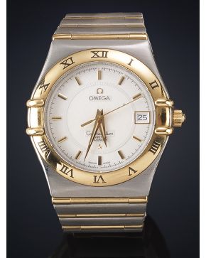 853-OMEGA CONSTELLATION PERPETUAL CALENDAR Nº 58963729. CAJA Y BRAZALETE EN ACERO Y ORO AMARILLO DE 18K. MOVIMIENTO SUIZO DE CUARZO. Esfera blanca con num