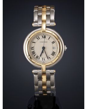 854-CARTIER SANTOS RONDE. RELOJ DE PULSERA PARA SEÑORA. CAJA Y BRAZALETE EN ACERO Y ORO AMARILLO DE 18. MOVIMIENTO SUIZO DE CUARZO. Esfera champagne con n