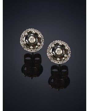 293-PENDIENTES DE BRILLANTES BLANCOS Y NEGROS. Montura en oro blanco de 18k.