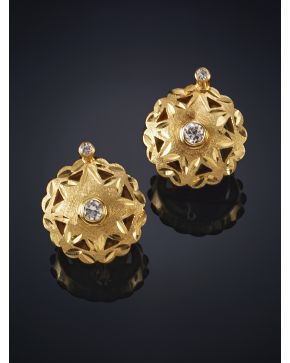 301-PENDIENTES ESTILO ANTIGUO EN ORO ROSA DE 18K. CON CIRCONITAS