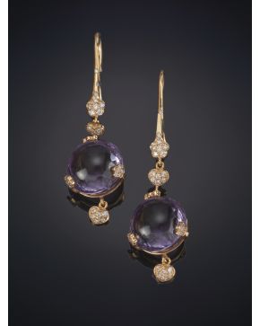 944-PENDIENTES COLGANTES CON AMATISTAS Y BRILLANTES sobre una montura de oro rosa de 18k. Peso total de los brillantes: 0.60ct. aprox. Firmado Pasquale Br