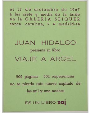 280-ZAJ. 1967 ZAJ PRESENTA EL LIBRO DE JUAN HIDALGO. VIAJE A ARGEL. GALERÍA SEIQUER. MADRID.1967. Tarjeta-invitación