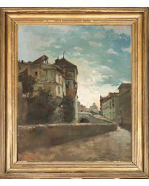 2385-RAIMON SUNYER (1957)  Calle de pueblo  Óleo sobre lienzo. Firmado.  Medidas: 81 x 65 cm