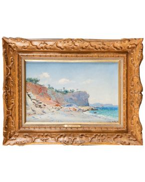 662-FRANÇOIS NARDI (Niza 1861- Toulon 1936) ”Vista desde la playa” Firmado y fechado en 1893 en ángulo inferior derecho. Óleo sobre lienzo. Medidas: 26 x 40 cm.