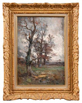 2261-ÉMILE NOIROT (Roanne 1853 - Le Bourzat 1924) Paisaje de invierno" Óleo sobre lienzo. Medidas: 54 x 37 cm."