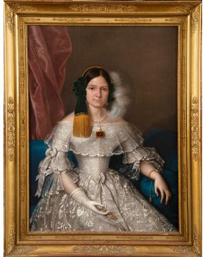 802-ANTONIO MARÍA ESQUIVEL (Sevilla 1806-Madrid 1857) La Marquesa de Hermosilla  Se trata probablemente del retrato de Dª Mary Adriana Tate, nacida en 1800, esposa de D. Ambrosio Hurtado de Mend