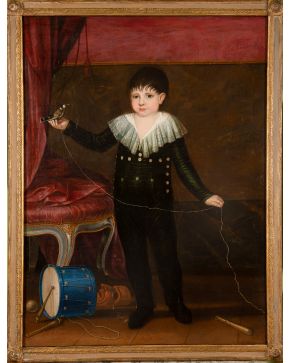 995-ESCUELA ESPAÑOLA S.XIX Retrato de niño  Óleo sobre lienzo. Medidas: 122 x 91 cm.  