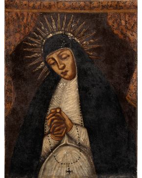 2322-ESCUELA ESPAÑOLA S . XVIII Virgen de la Paloma" Óleo/lienzo. Medidas: 68x50 cm."