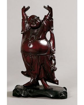 2233-Budai Henseng Figura oriental en madera tallada. Altura: 40 cm"