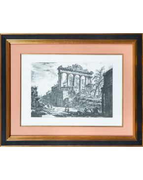 960-GIOVANNI BATTISTA PIRANESI (1720-1778) Veduta del Tempio della Concordia, 1774 Aguafuerte sobre papel Firmado y titulado en plancha (Enmarcado) M"