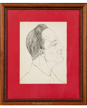 250-ISMAEL SMITH (Barcelona 1886-White Plains, New York 1972) Retrato de el Presidente Roosevelt. c. 1940 Tinta sobre papel Firmado con sello seco Me"