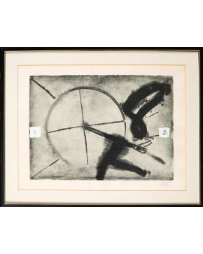 221-ANTONI TÀPIES (Barcelona 1923- 2012) Flocat gris. 1978 Litografía con flocado sobre papel Velin de Arches Firmado a lápiz Numerado 36/100 + 15HC "